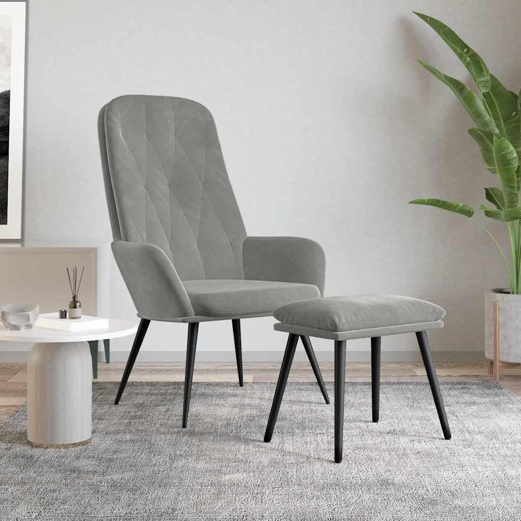 Relaxstoel met voetenbank fluweel lichtgrijs is nu te koop bij PeponiXL, paradijselijk wonen!