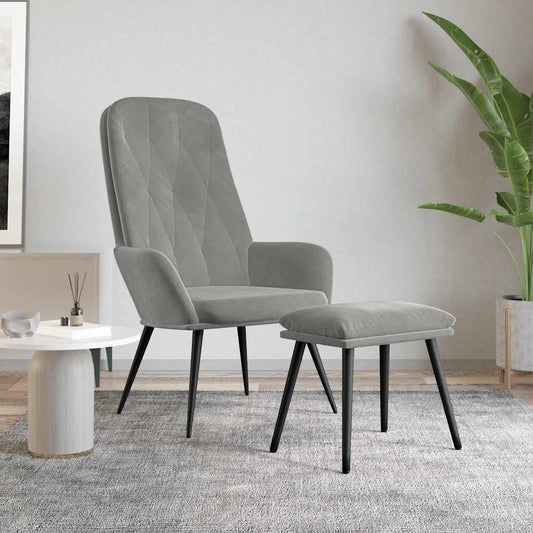 Relaxstoel met voetenbank fluweel lichtgrijs is nu te koop bij PeponiXL, paradijselijk wonen!