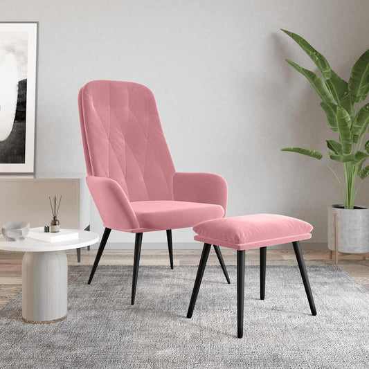 Relaxstoel met voetenbank fluweel roze is nu te koop bij PeponiXL, paradijselijk wonen!