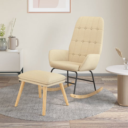 Schommelstoel met voetenbank stof crèmekleurig is nu te koop bij PeponiXL, paradijselijk wonen!