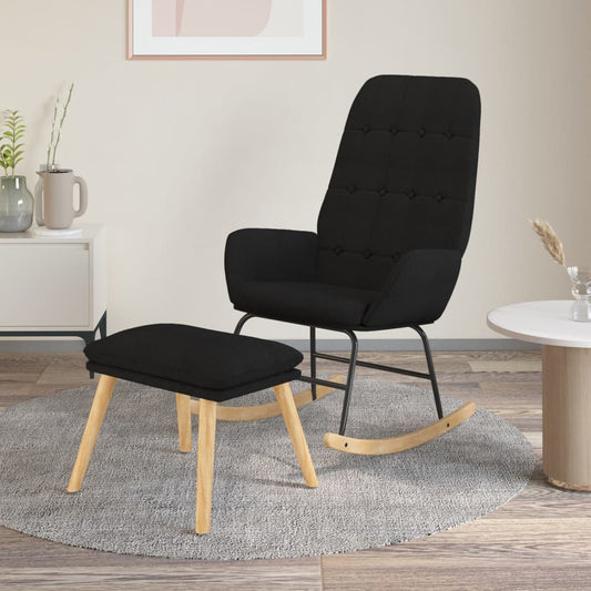 Schommelstoel met voetenbank stof zwart is nu te koop bij PeponiXL, paradijselijk wonen!