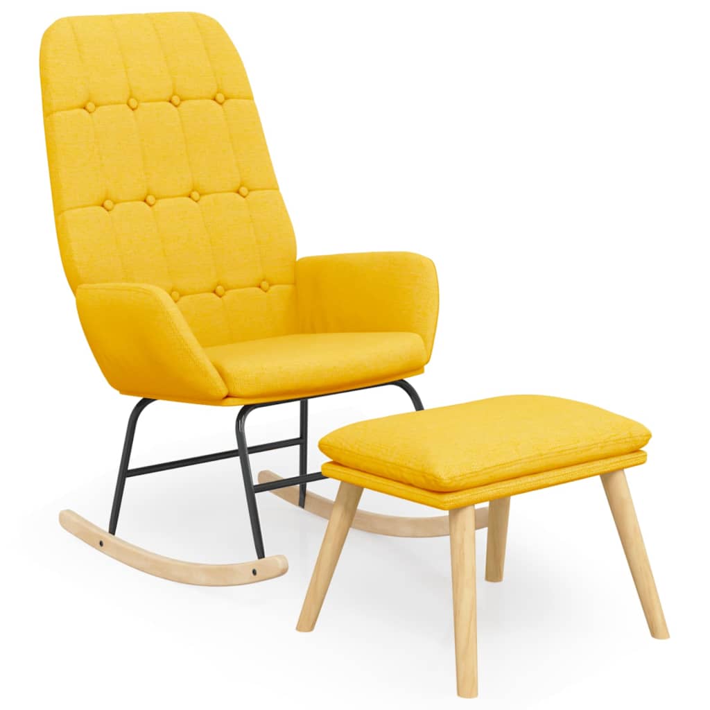 Schommelstoel met voetenbank stof mosterdgeel is nu te koop bij PeponiXL, paradijselijk wonen!