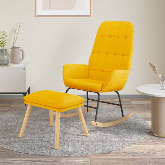 Schommelstoel met voetenbank stof mosterdgeel is nu te koop bij PeponiXL, paradijselijk wonen!