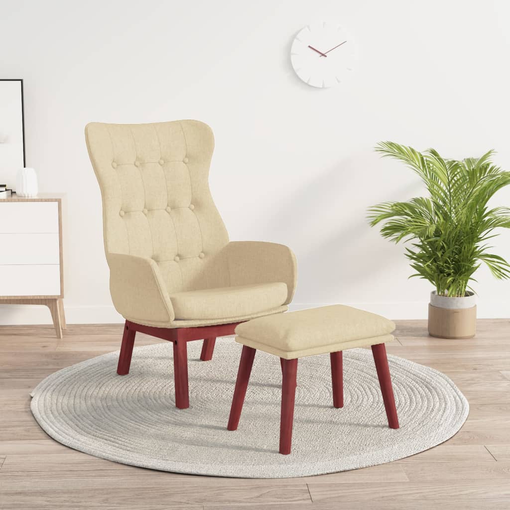 Relaxstoel met voetenbank stof crèmekleurig is nu te koop bij PeponiXL, paradijselijk wonen!