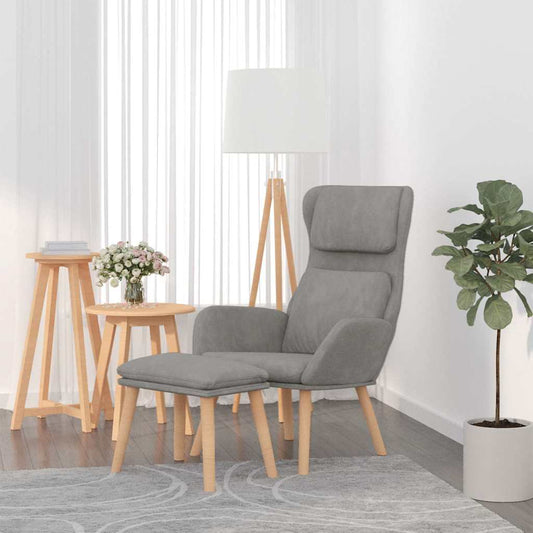 Relaxstoel met voetenbank fluweel lichtgrijs is nu te koop bij PeponiXL, paradijselijk wonen!