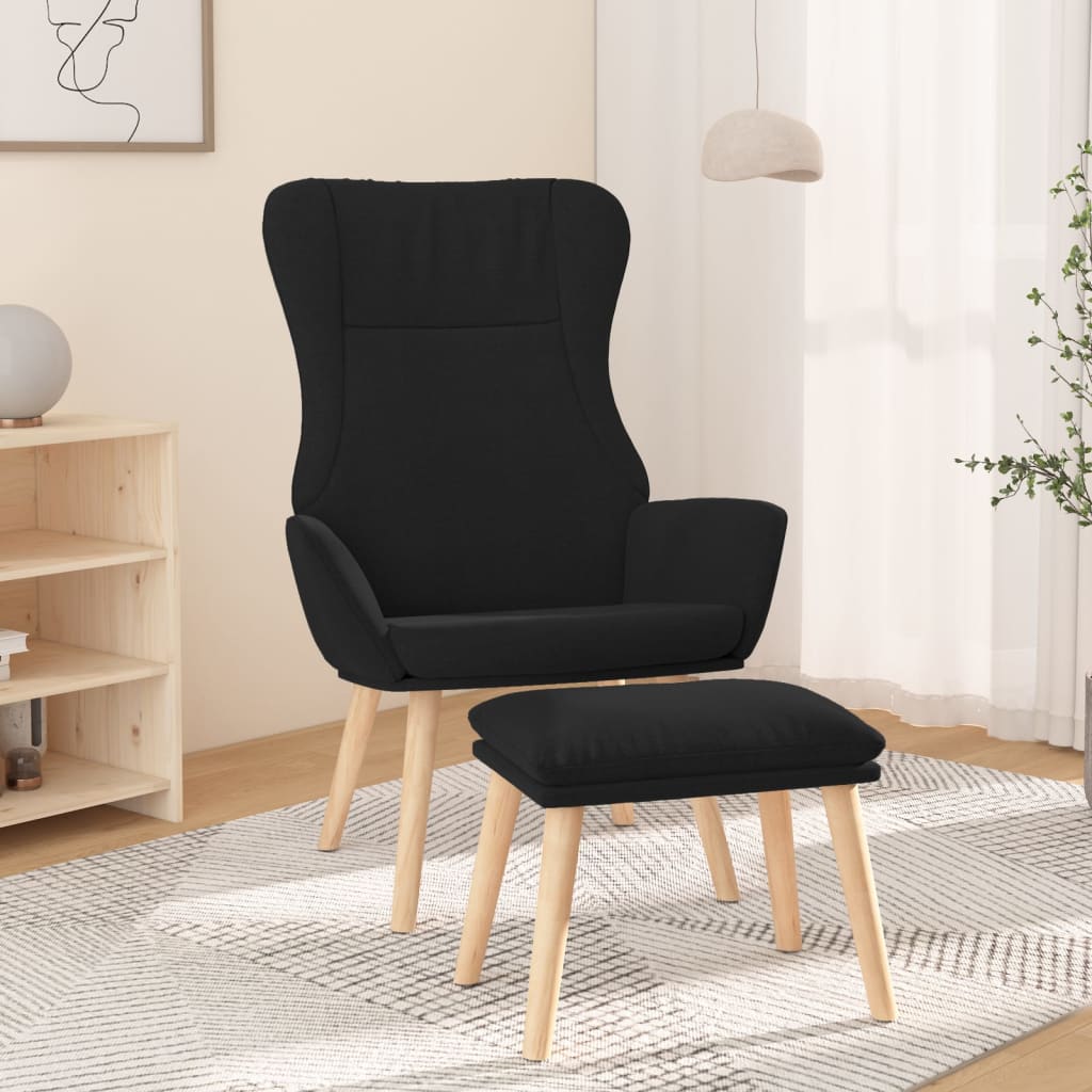 Relaxstoel met voetenbank stof zwart is nu te koop bij PeponiXL, paradijselijk wonen!