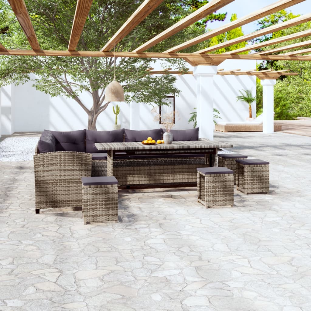 6-delige Loungeset met kussens poly rattan grijs is nu te koop bij PeponiXL, paradijselijk wonen!