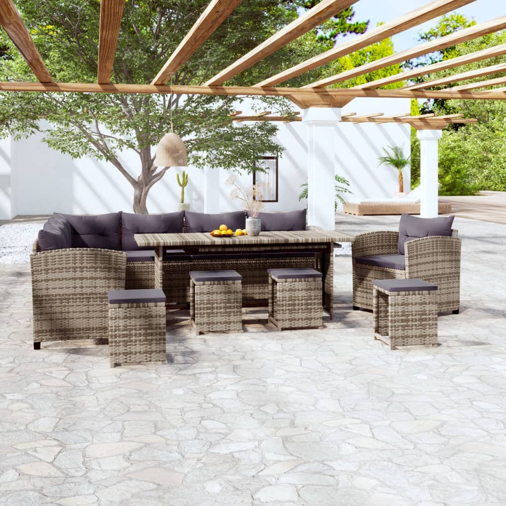 7-delige Loungeset met kussens poly rattan grijs is nu te koop bij PeponiXL, paradijselijk wonen!