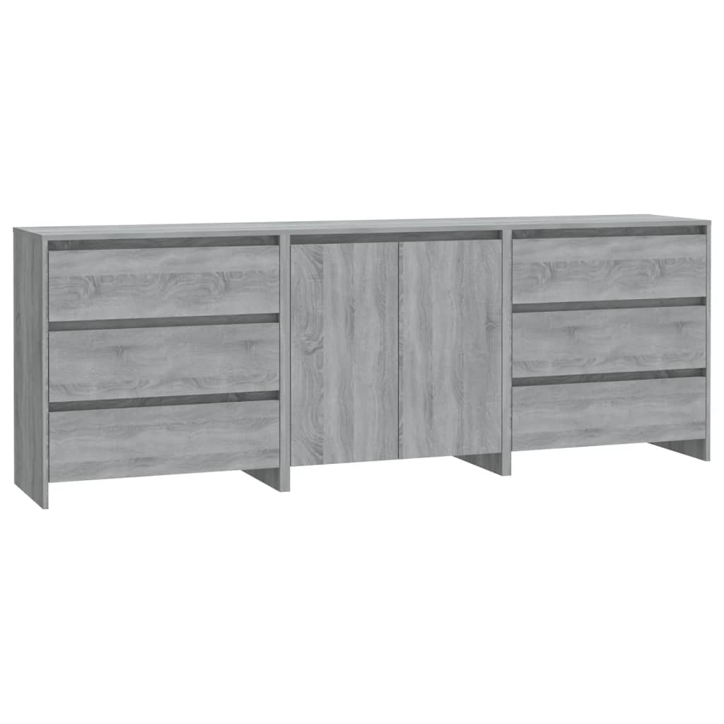 3 st Dressoirs bewerkt hout grijs sonoma eikenkleurig is nu te koop bij PeponiXL, paradijselijk wonen!