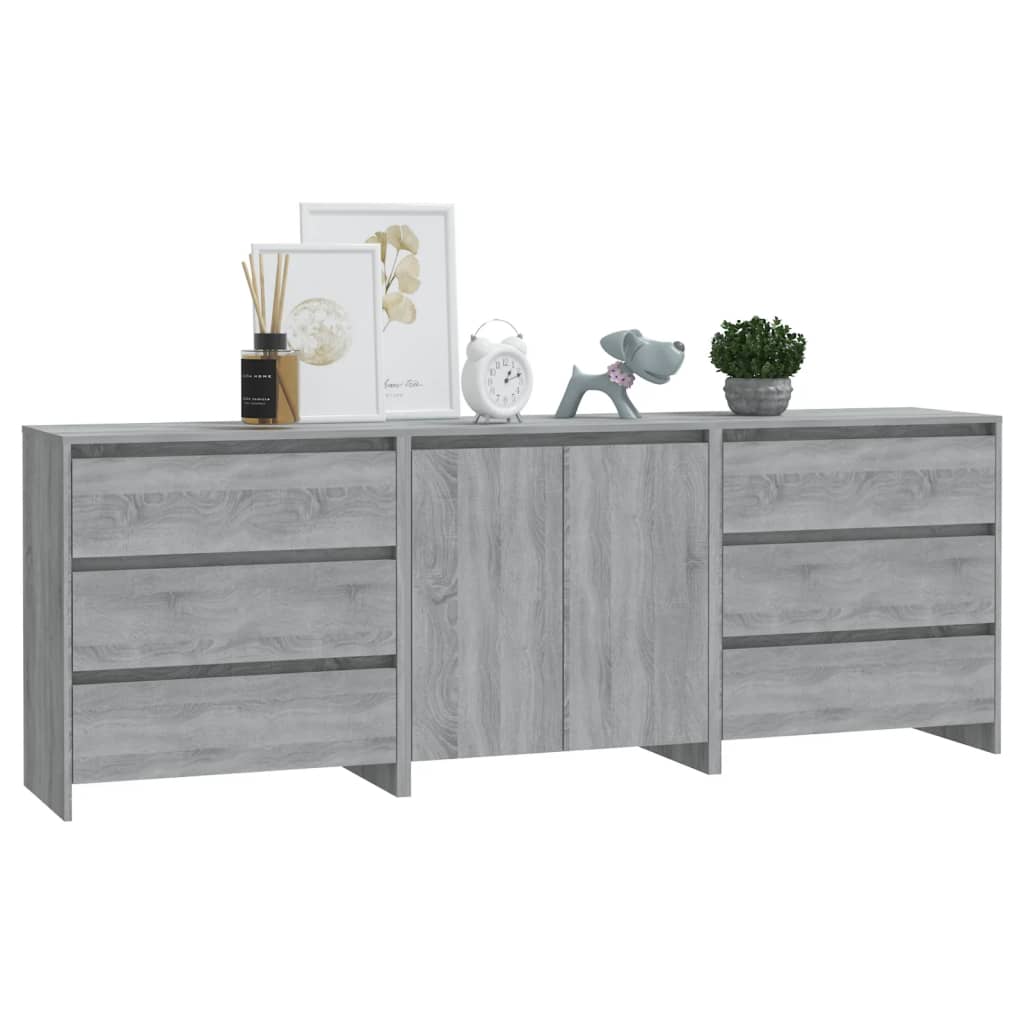 3 st Dressoirs bewerkt hout grijs sonoma eikenkleurig is nu te koop bij PeponiXL, paradijselijk wonen!
