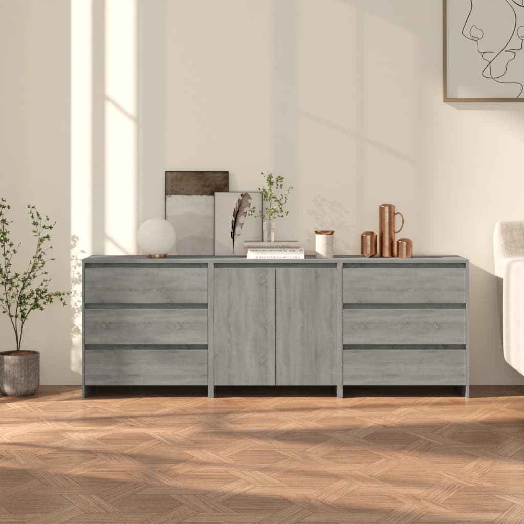 3 st Dressoirs bewerkt hout grijs sonoma eikenkleurig is nu te koop bij PeponiXL, paradijselijk wonen!