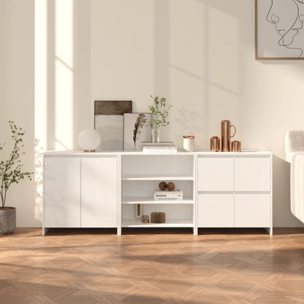 3098073 vidaXL 3 st. Dressoirs bewerkt hout wit (809737+809755+809764) is nu te koop bij PeponiXL, paradijselijk wonen!