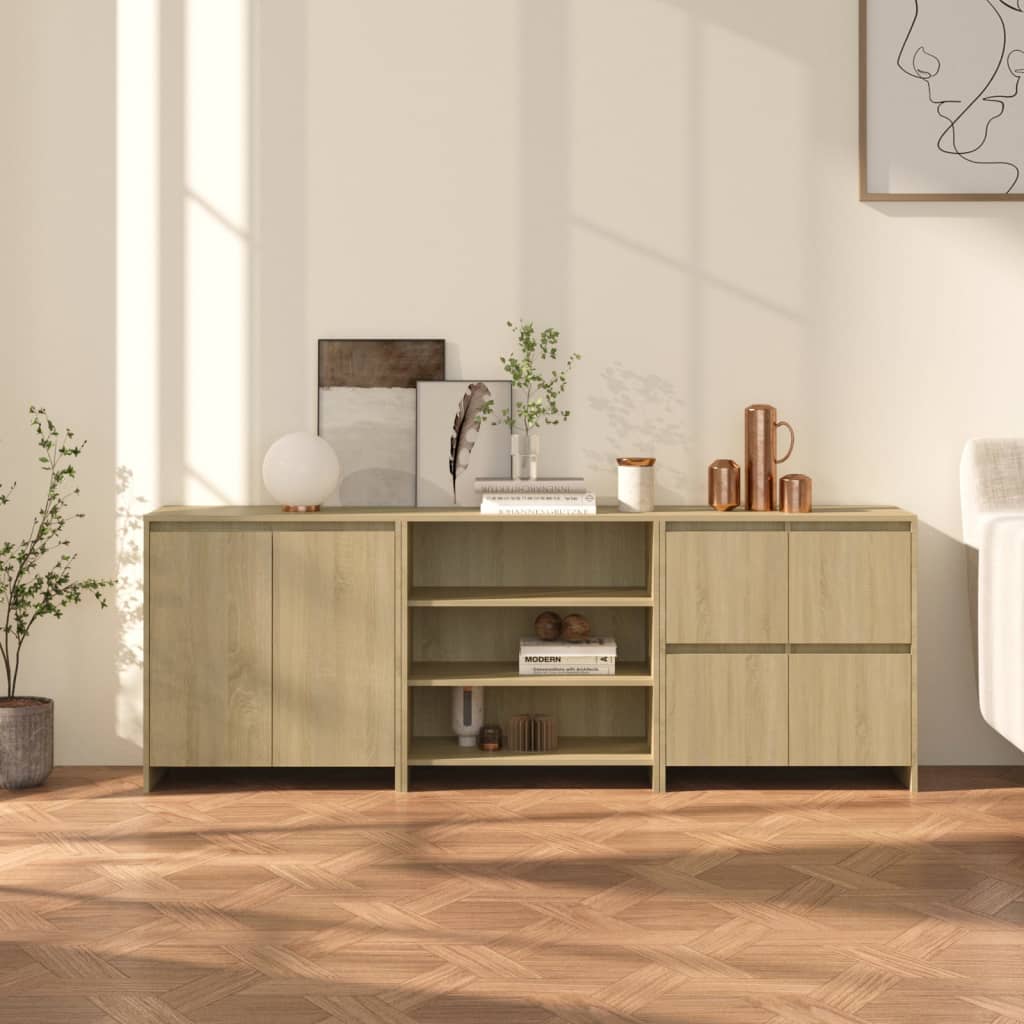 3 st Dressoirs bewerkt hout sonoma eikenkleurig is nu te koop bij PeponiXL, paradijselijk wonen!