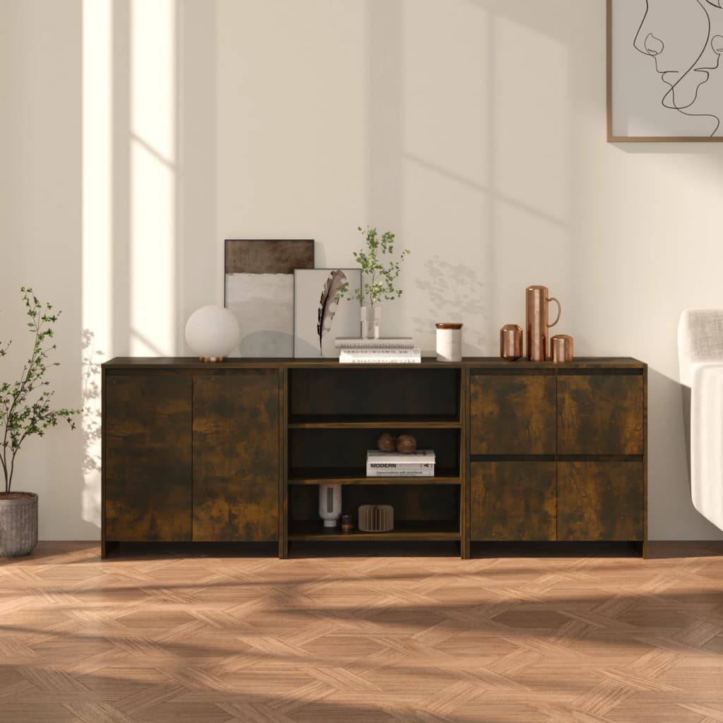 3 st Dressoirs bewerkt hout gerookt eikenkleurig is nu te koop bij PeponiXL, paradijselijk wonen!