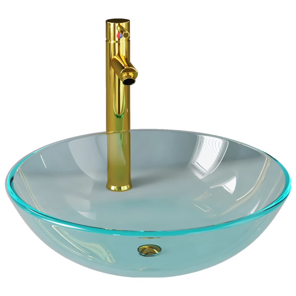 Wastafel met kraan en pop-up afvoer gehard glas transparant is nu te koop bij PeponiXL, paradijselijk wonen!