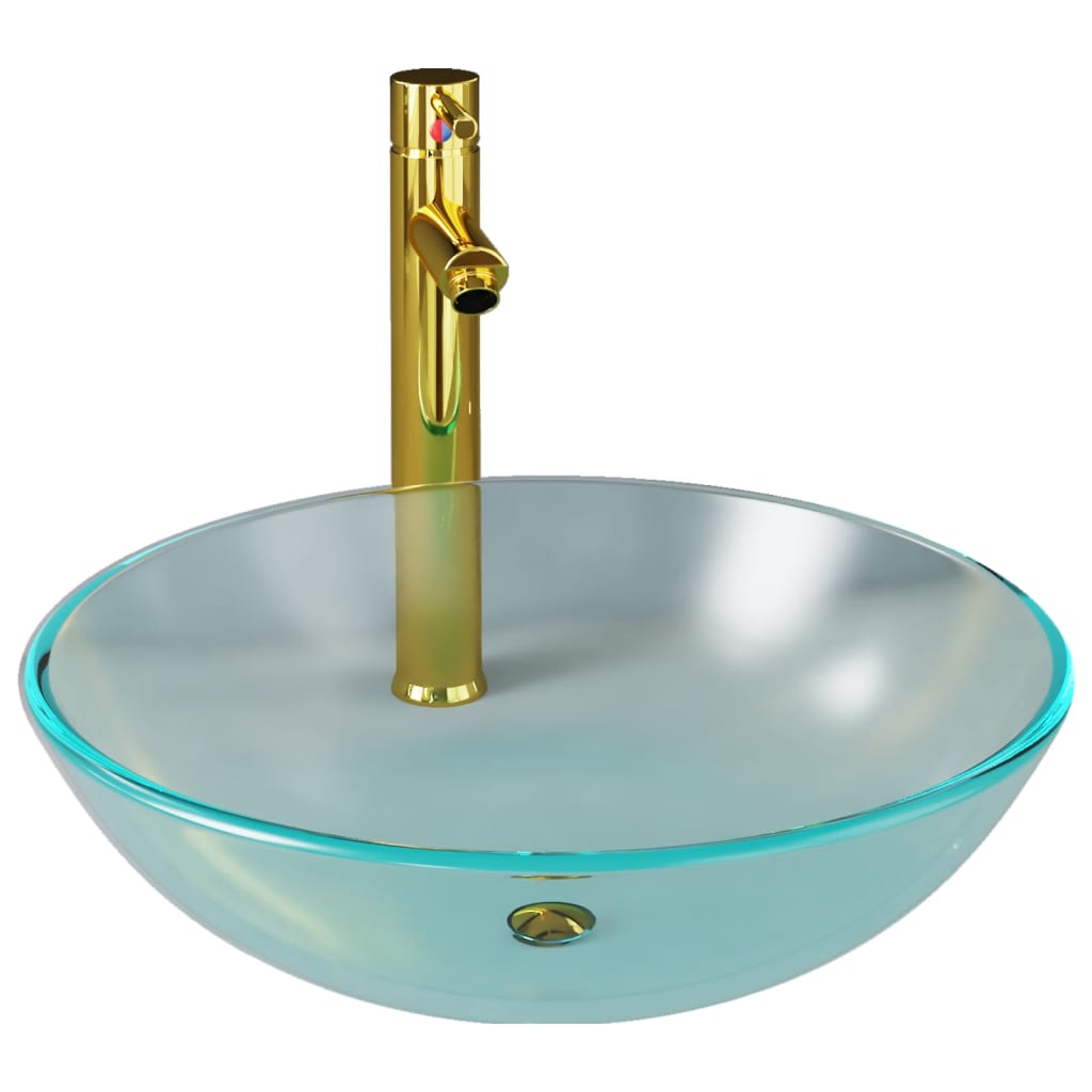 Wastafel met kraan en pop-up afvoer mat gehard glas is nu te koop bij PeponiXL, paradijselijk wonen!