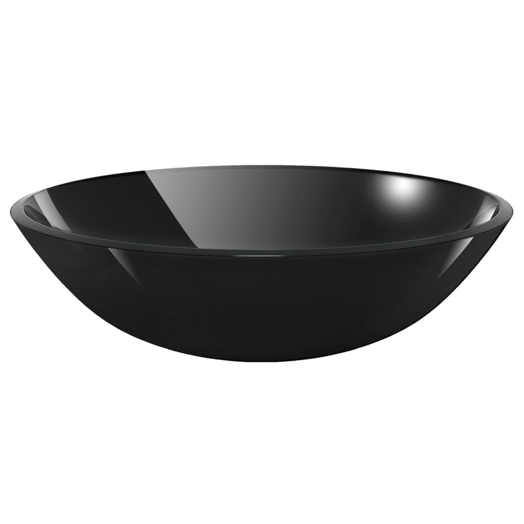 Wastafel met kraan en pop-up afvoer gehard glas zwart is nu te koop bij PeponiXL, paradijselijk wonen!