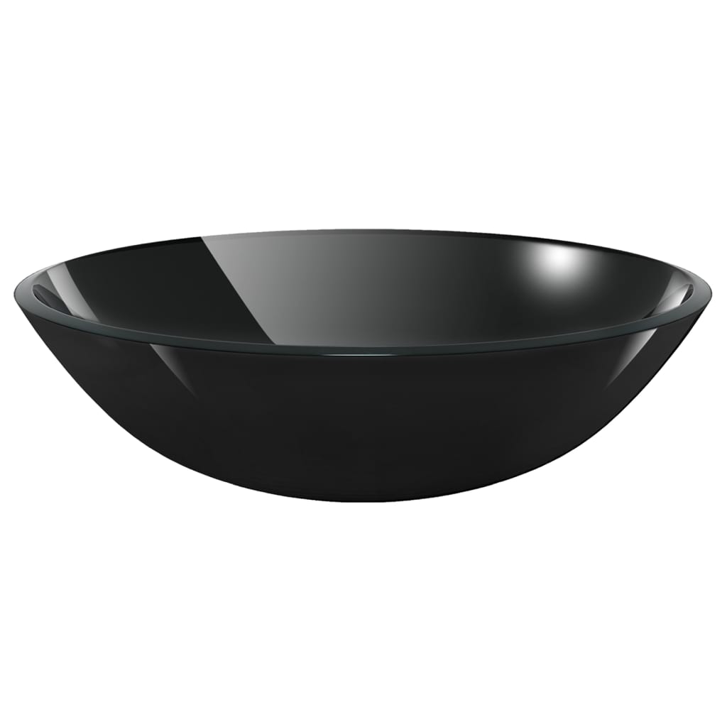 Wastafel met kraan en pop-up afvoer gehard glas zwart is nu te koop bij PeponiXL, paradijselijk wonen!