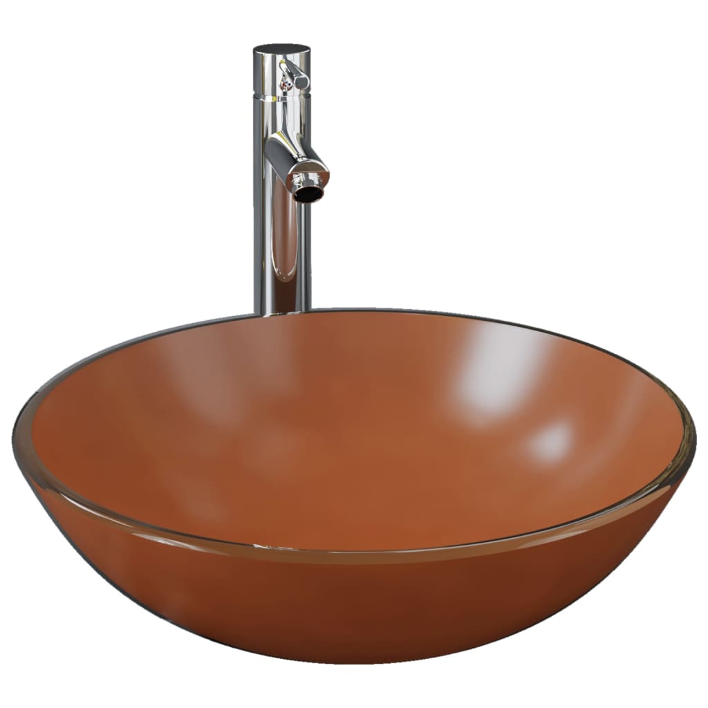 Wastafel met kraan en pop-up afvoer gehard glas bruin is nu te koop bij PeponiXL, paradijselijk wonen!