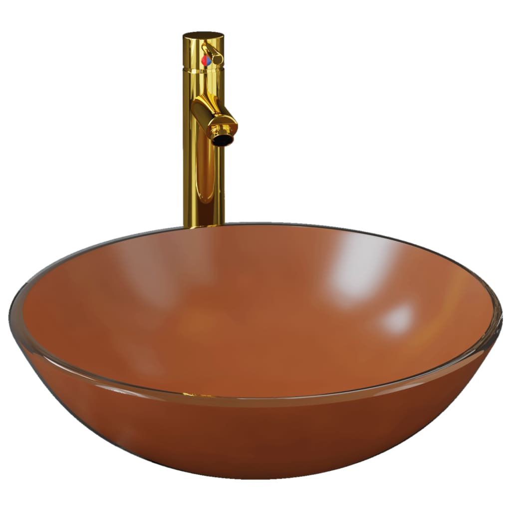 Wastafel met kraan en pop-up afvoer gehard glas bruin is nu te koop bij PeponiXL, paradijselijk wonen!