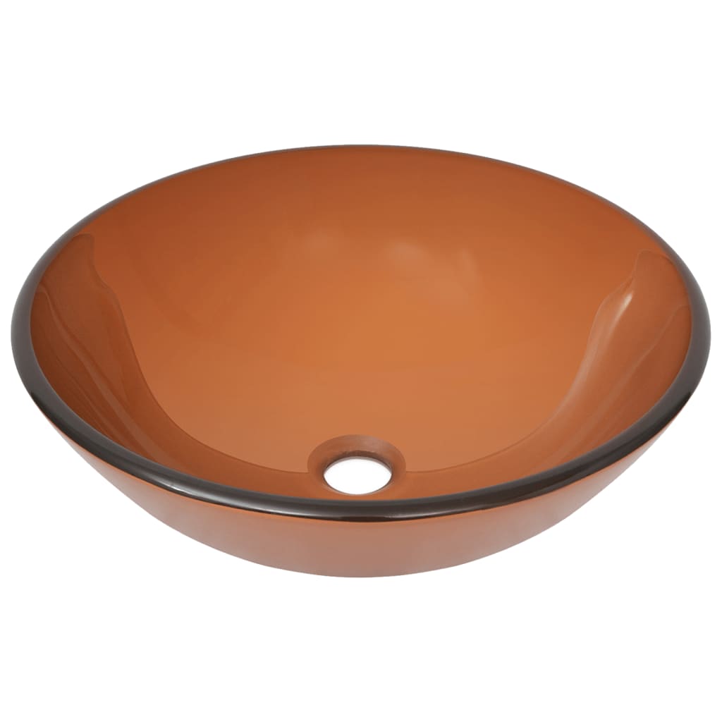 Wastafel met kraan en pop-up afvoer gehard glas bruin is nu te koop bij PeponiXL, paradijselijk wonen!