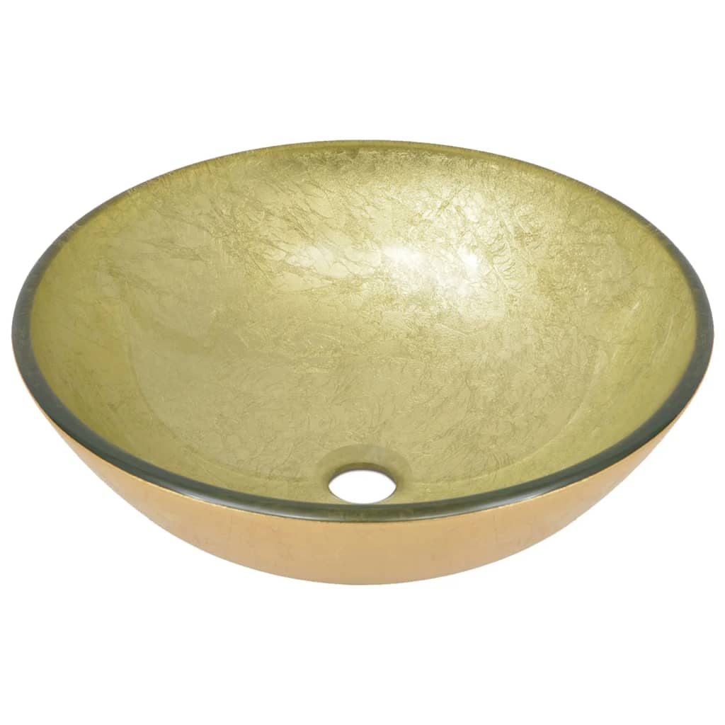 Wastafel met kraan en pop-up afvoer gehard glas goudkleurig is nu te koop bij PeponiXL, paradijselijk wonen!