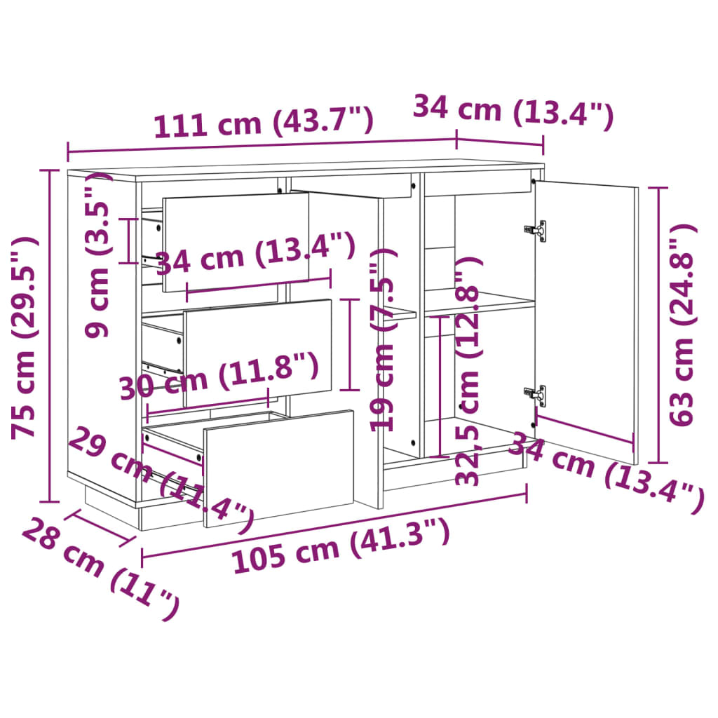 Dressoir 111x34x75 cm massief grenenhout is nu te koop bij PeponiXL, paradijselijk wonen!