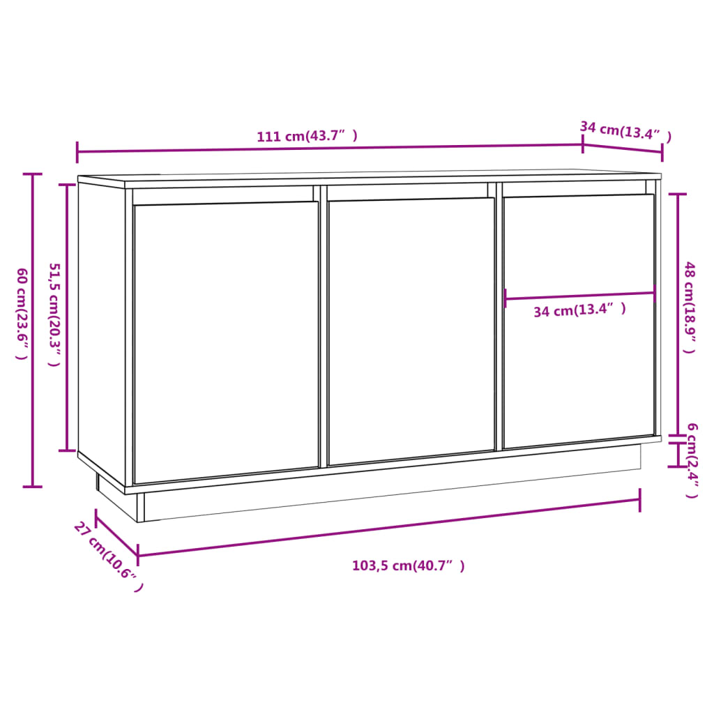 Dressoir 111x34x60 cm massief grenenhout wit is nu te koop bij PeponiXL, paradijselijk wonen!