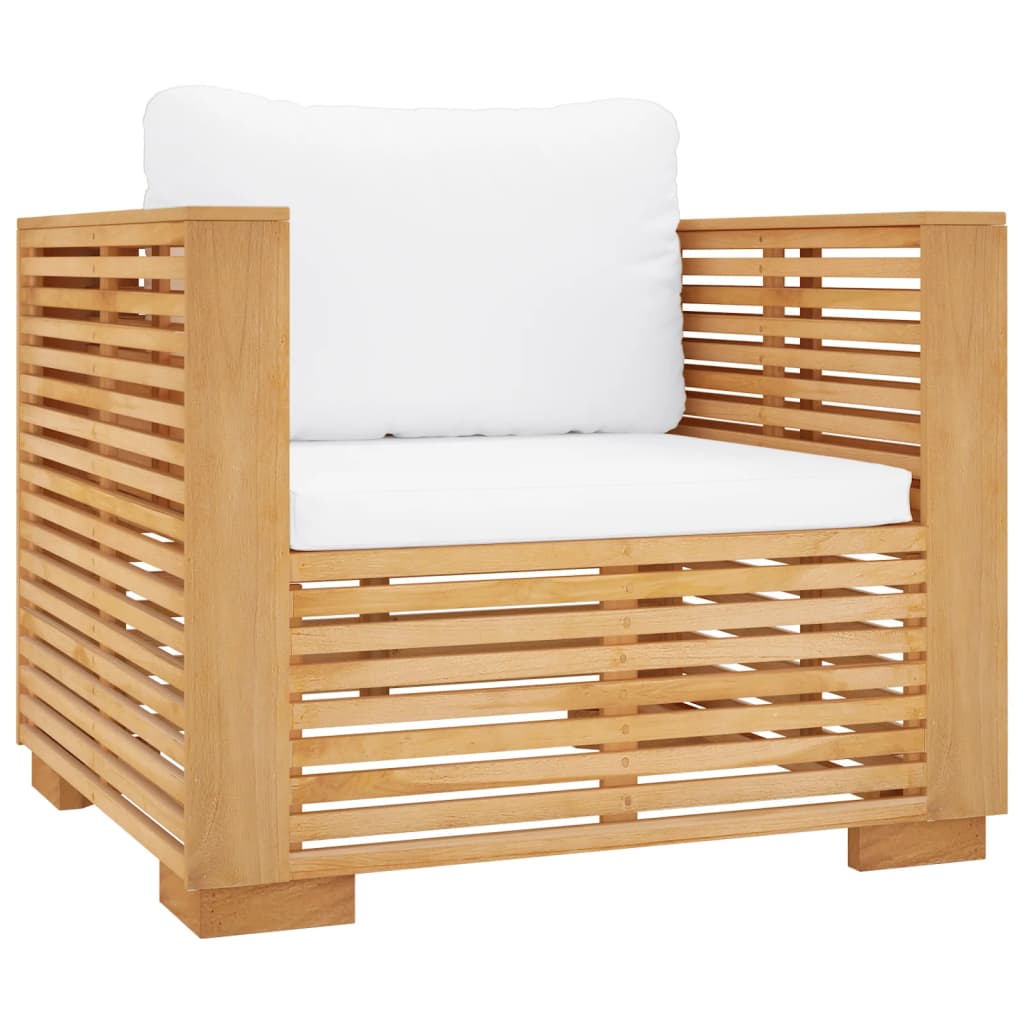 Tuinstoel met crèmekleurige kussens massief teakhout is nu te koop bij PeponiXL, paradijselijk wonen!