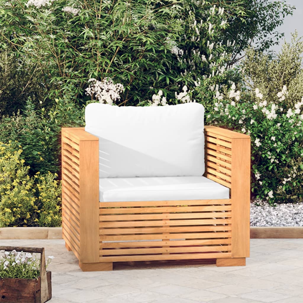 Tuinstoel met crèmekleurige kussens massief teakhout is nu te koop bij PeponiXL, paradijselijk wonen!
