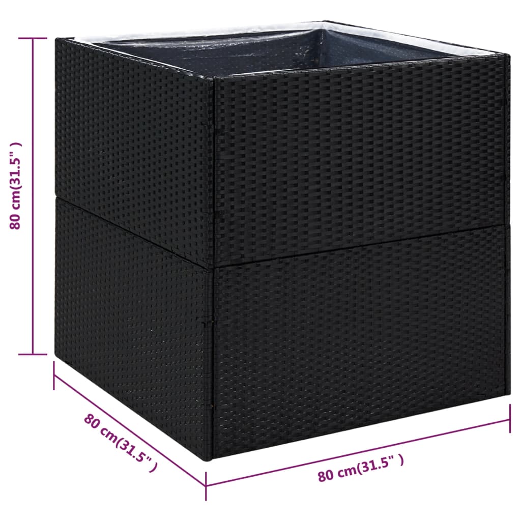 Plantenbak 80x80x80 cm poly rattan zwart is nu te koop bij PeponiXL, paradijselijk wonen!