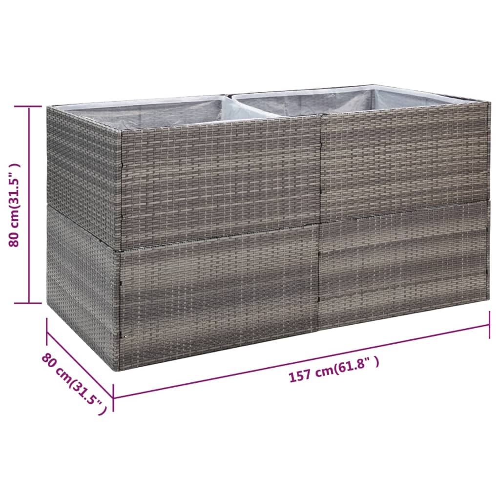 Plantenbak 157x80x80 cm poly rattan grijs is nu te koop bij PeponiXL, paradijselijk wonen!