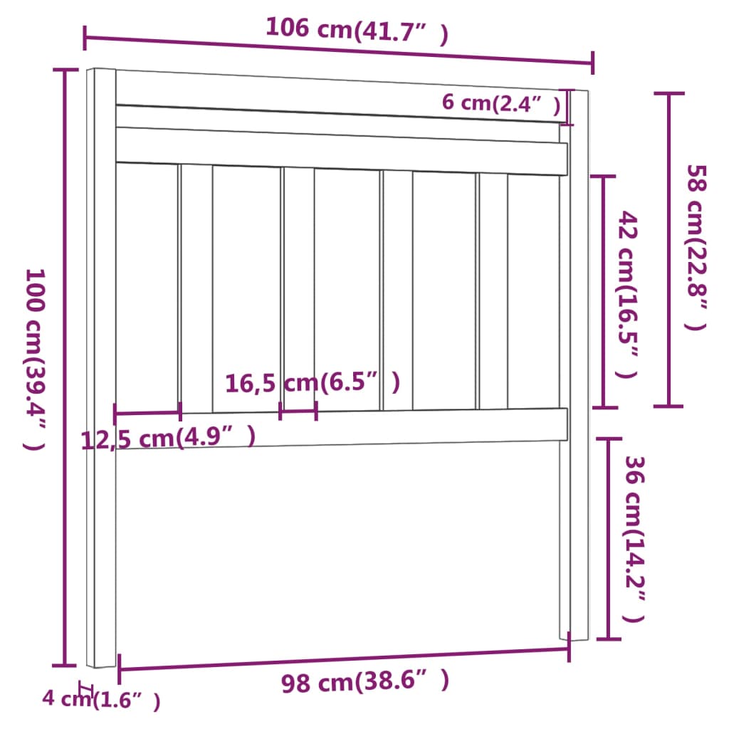 Hoofdbord 106x4x100 cm massief grenenhout grijs is nu te koop bij PeponiXL, paradijselijk wonen!