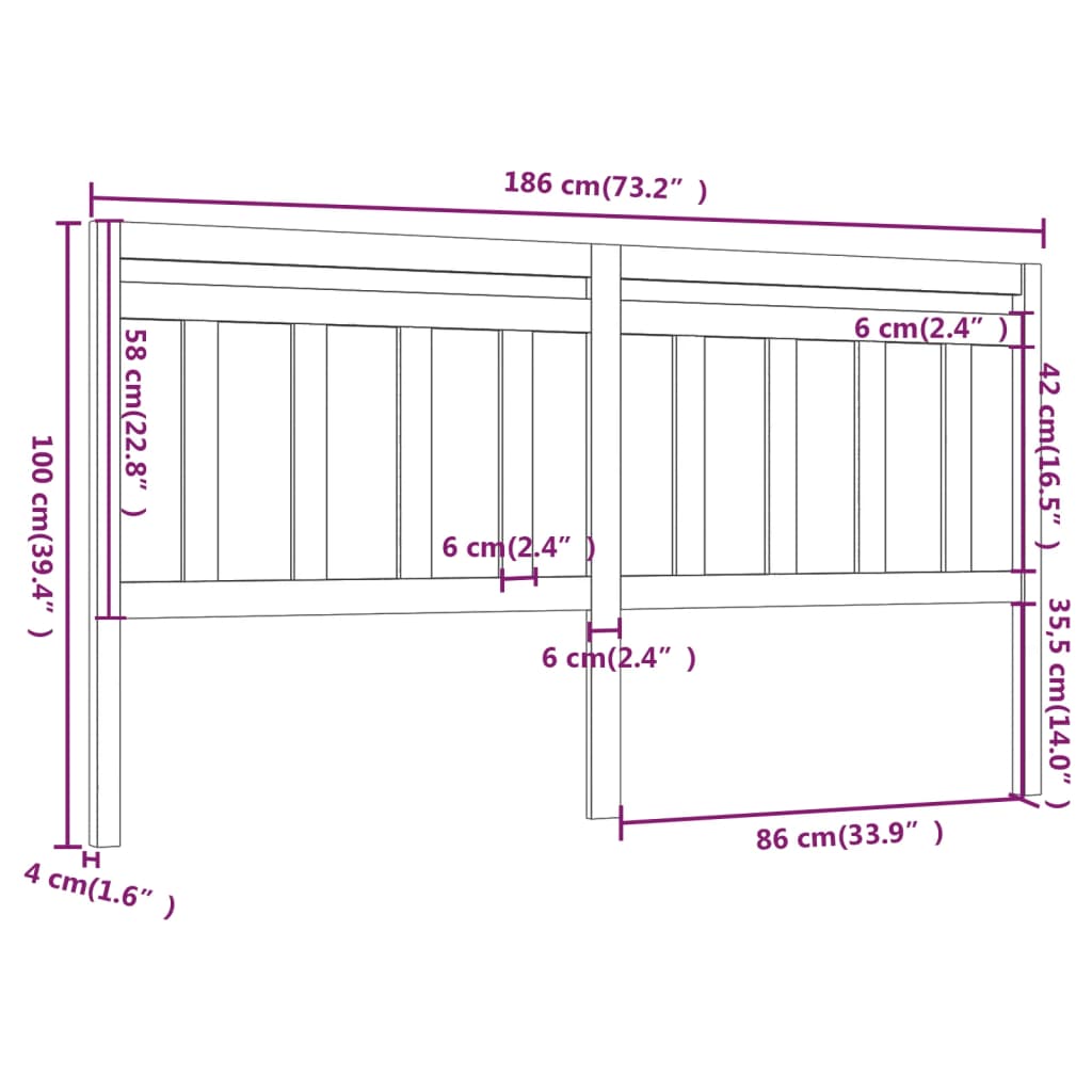 Hoofdbord 186x4x100 cm massief grenenhout grijs is nu te koop bij PeponiXL, paradijselijk wonen!