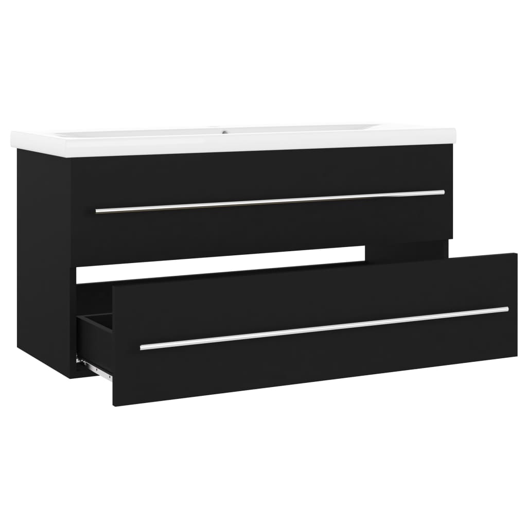 Wastafelkast met ingebouwde wastafel bewerkt hout zwart is nu te koop bij PeponiXL, paradijselijk wonen!