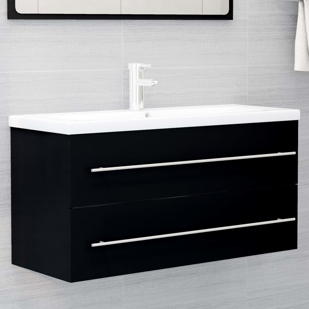 Wastafelkast met ingebouwde wastafel bewerkt hout zwart is nu te koop bij PeponiXL, paradijselijk wonen!