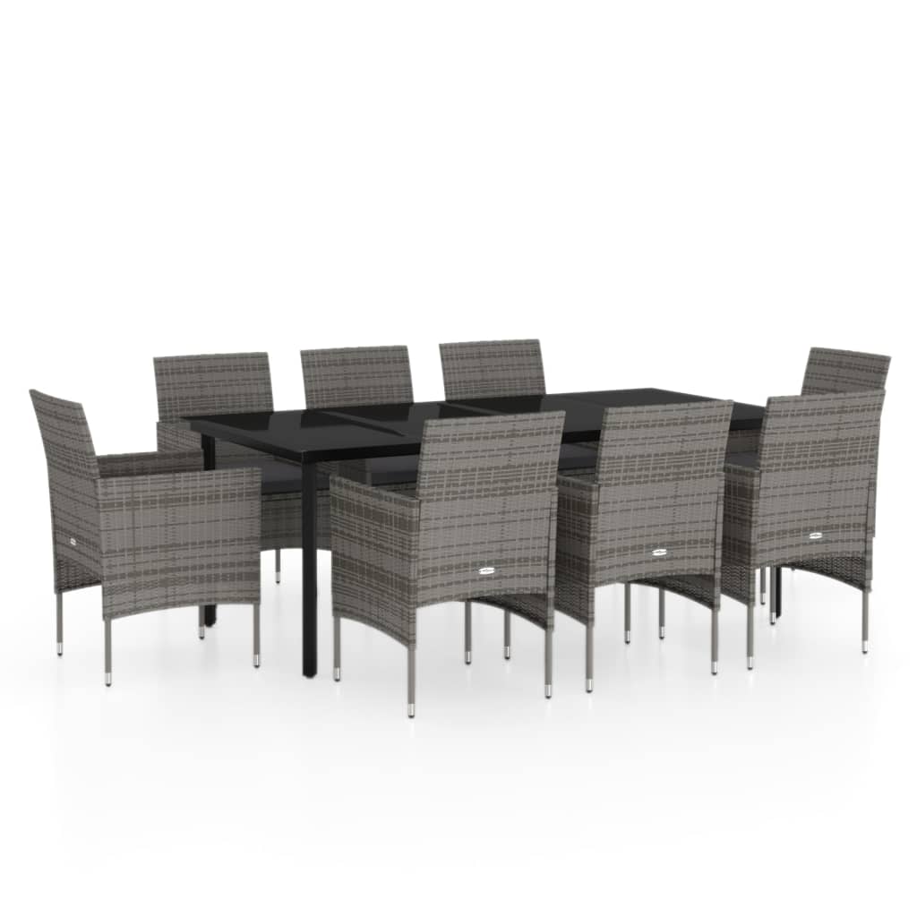 9-delige Tuinset met kussens grijs en zwart is nu te koop bij PeponiXL, paradijselijk wonen!
