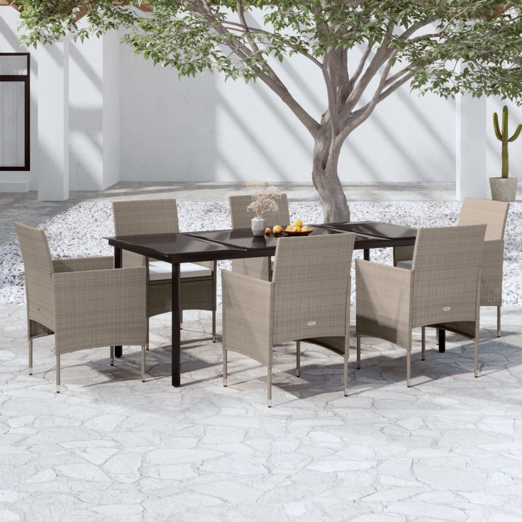 7-delige Tuinset met kussens beige en zwart is nu te koop bij PeponiXL, paradijselijk wonen!