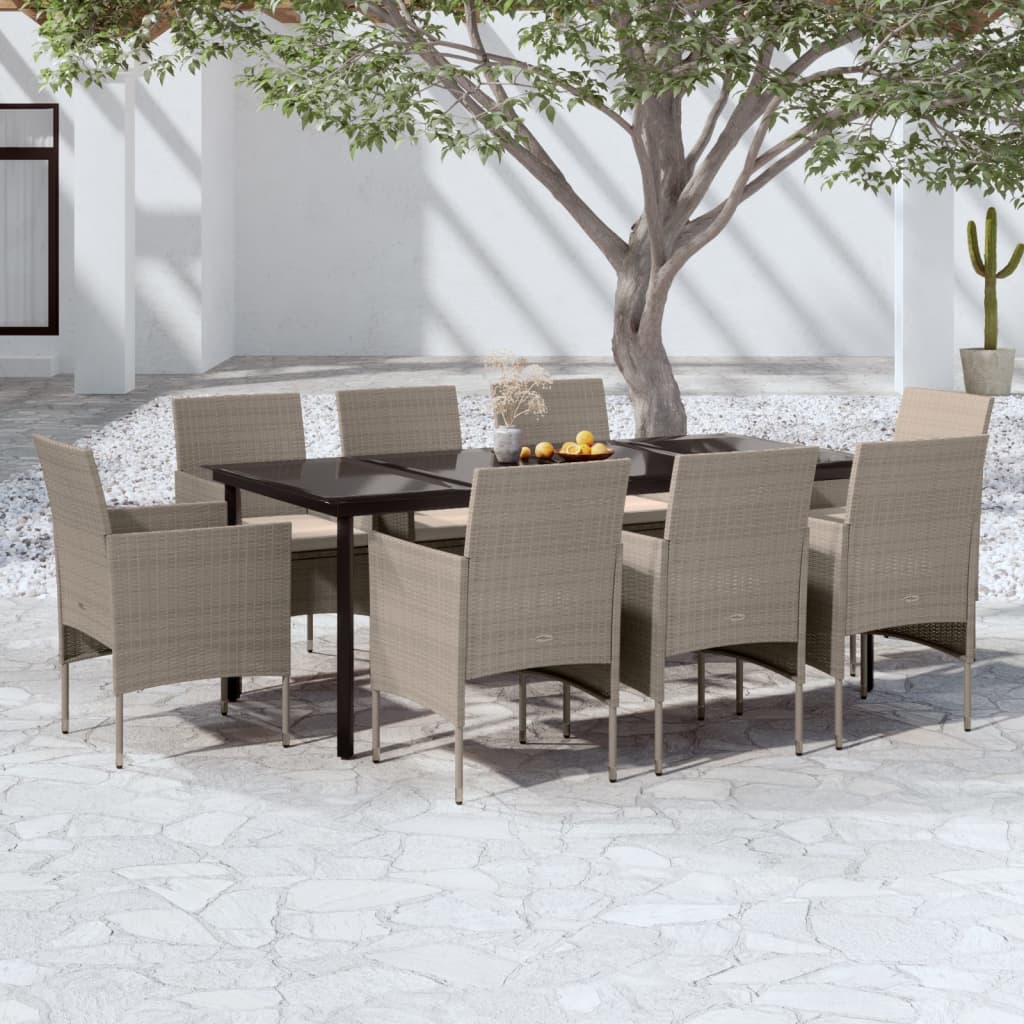 9-delige Tuinset met kussens beige en zwart is nu te koop bij PeponiXL, paradijselijk wonen!