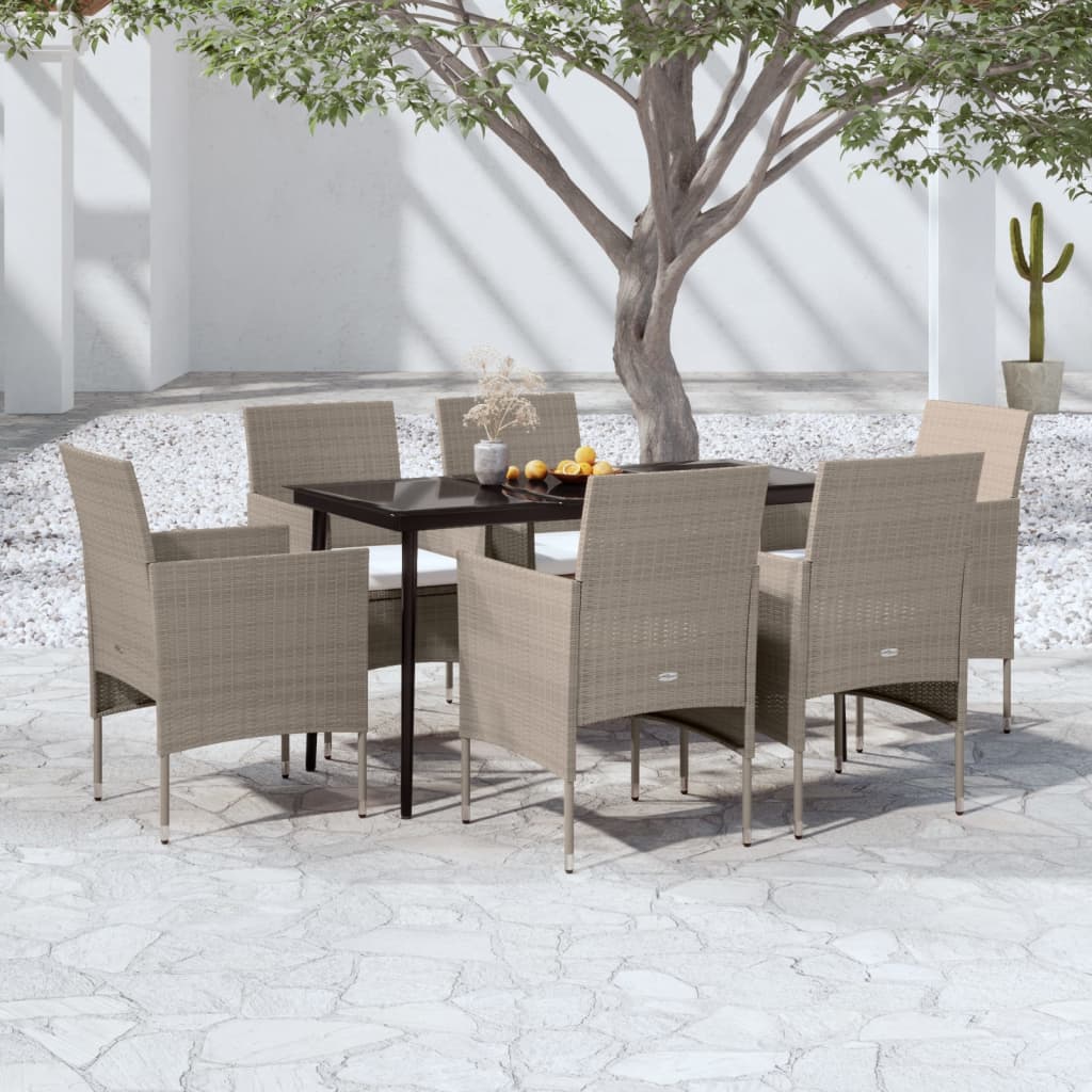 7-delige Tuinset met kussens beige en zwart is nu te koop bij PeponiXL, paradijselijk wonen!