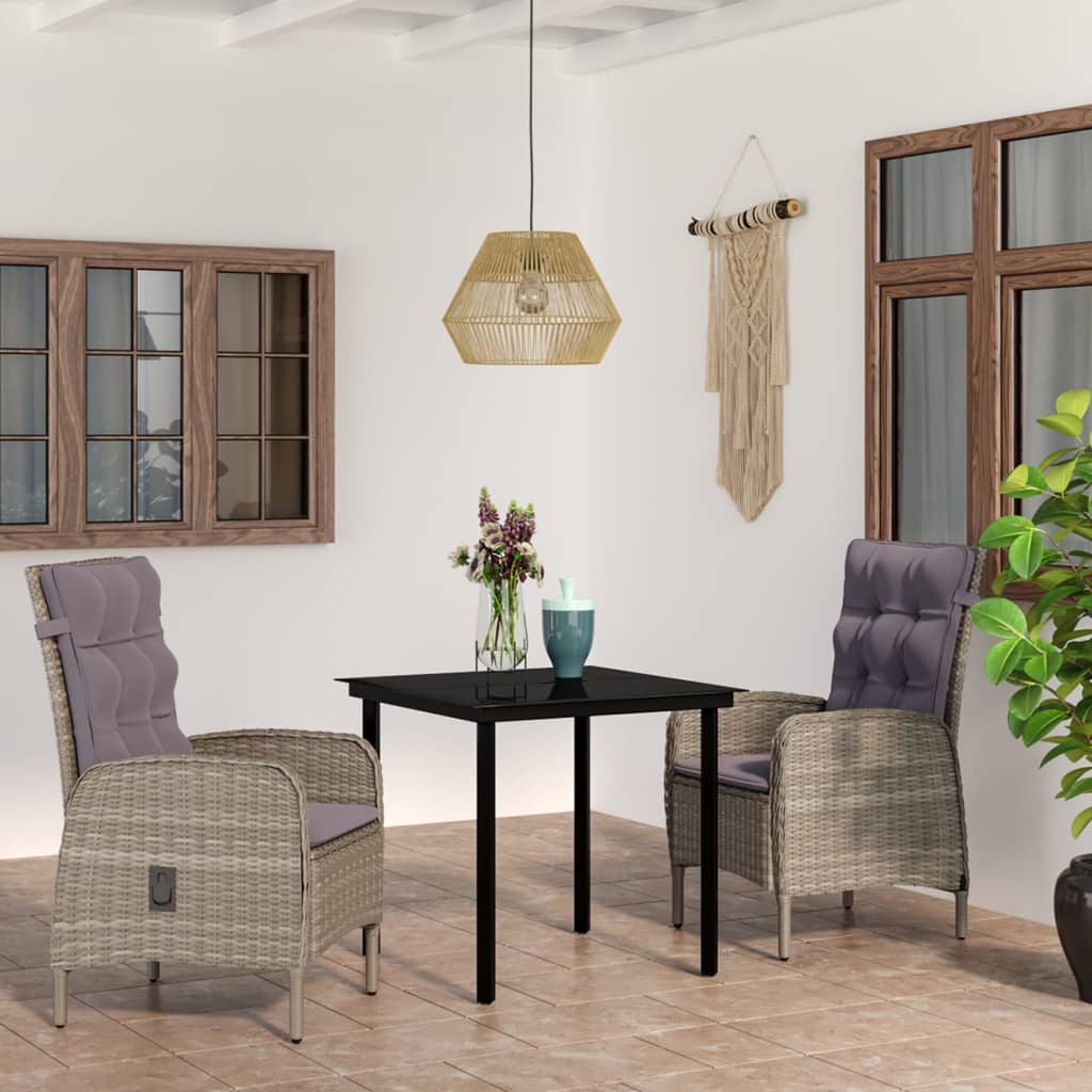 3-delige Tuinset met kussens grijs en zwart is nu te koop bij PeponiXL, paradijselijk wonen!