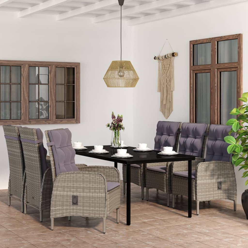 7-delige Tuinset met kussens grijs en zwart is nu te koop bij PeponiXL, paradijselijk wonen!