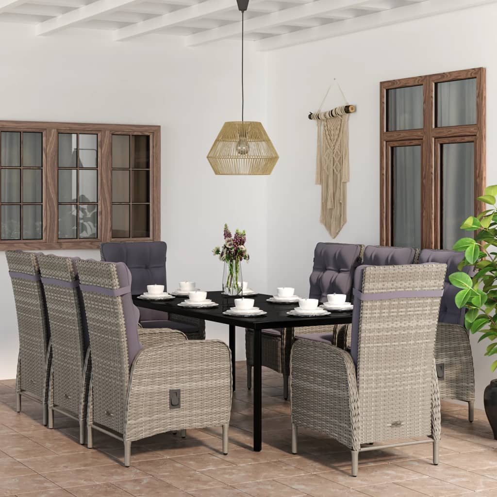 9-delige Tuinset met kussens grijs en zwart is nu te koop bij PeponiXL, paradijselijk wonen!