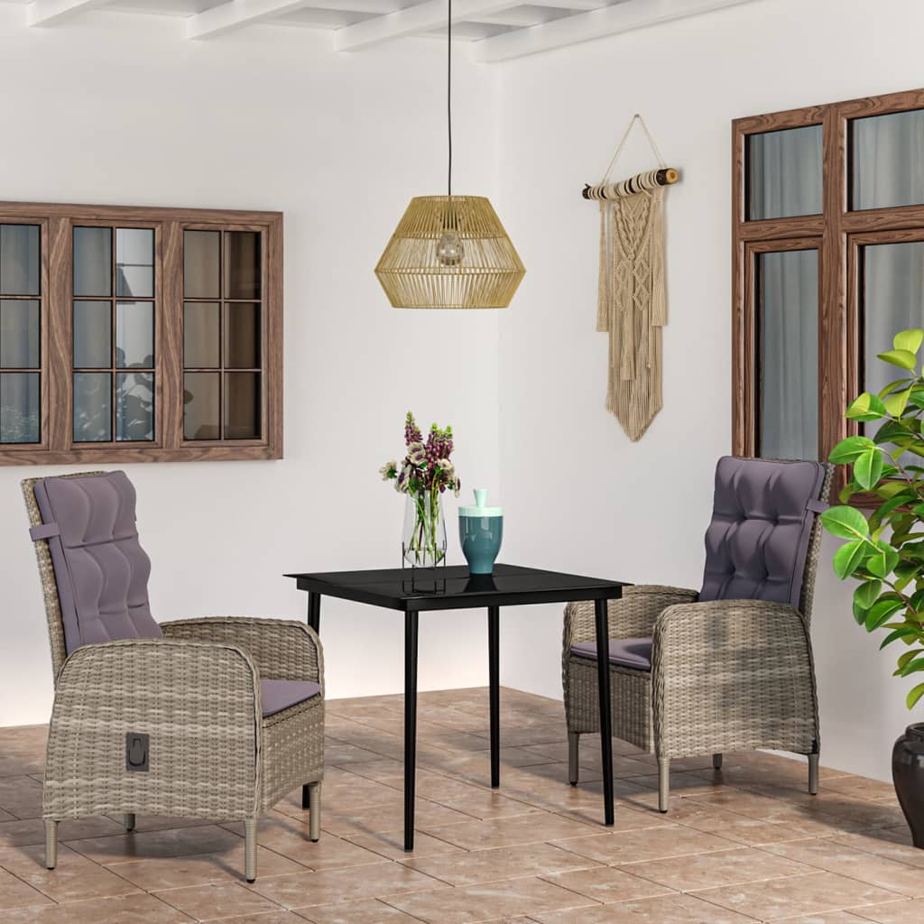 3-delige Tuinset met kussens grijs en zwart is nu te koop bij PeponiXL, paradijselijk wonen!