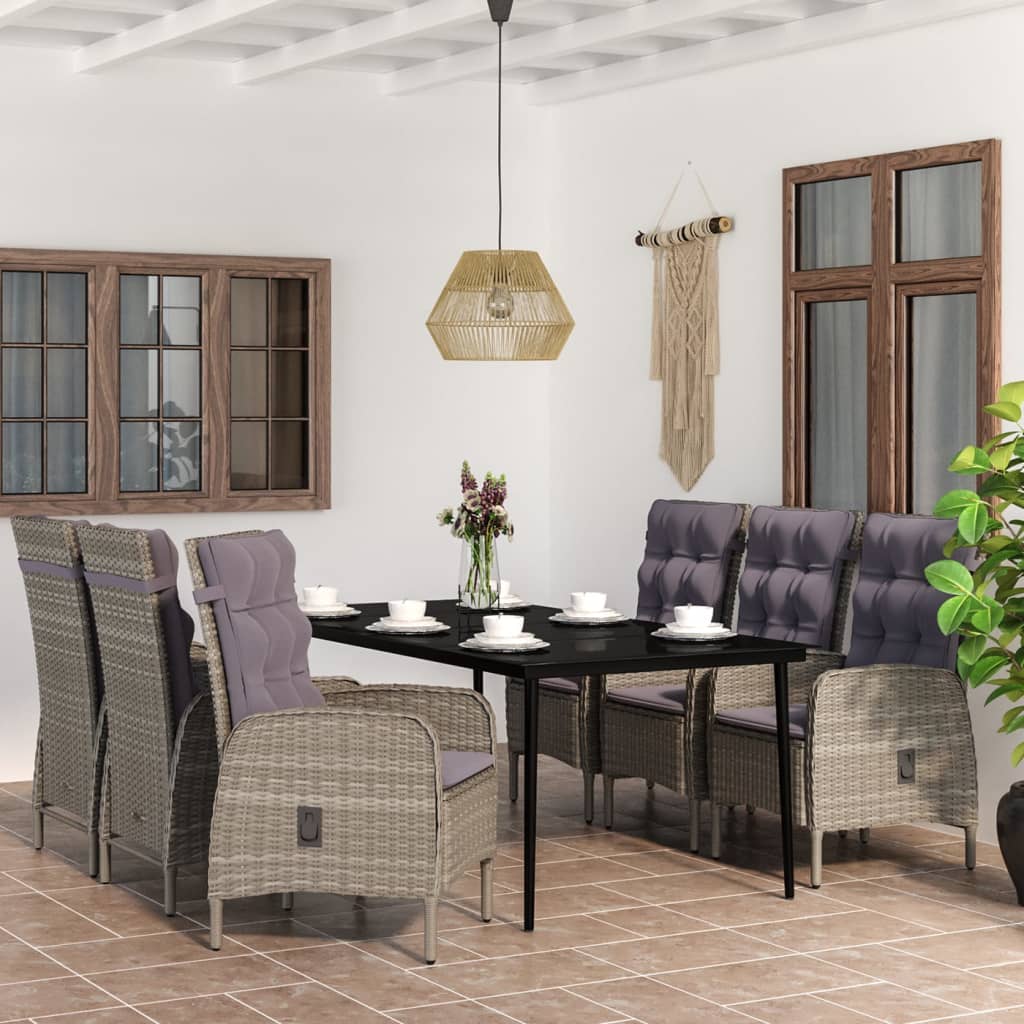 7-delige Tuinset met kussens grijs en zwart is nu te koop bij PeponiXL, paradijselijk wonen!