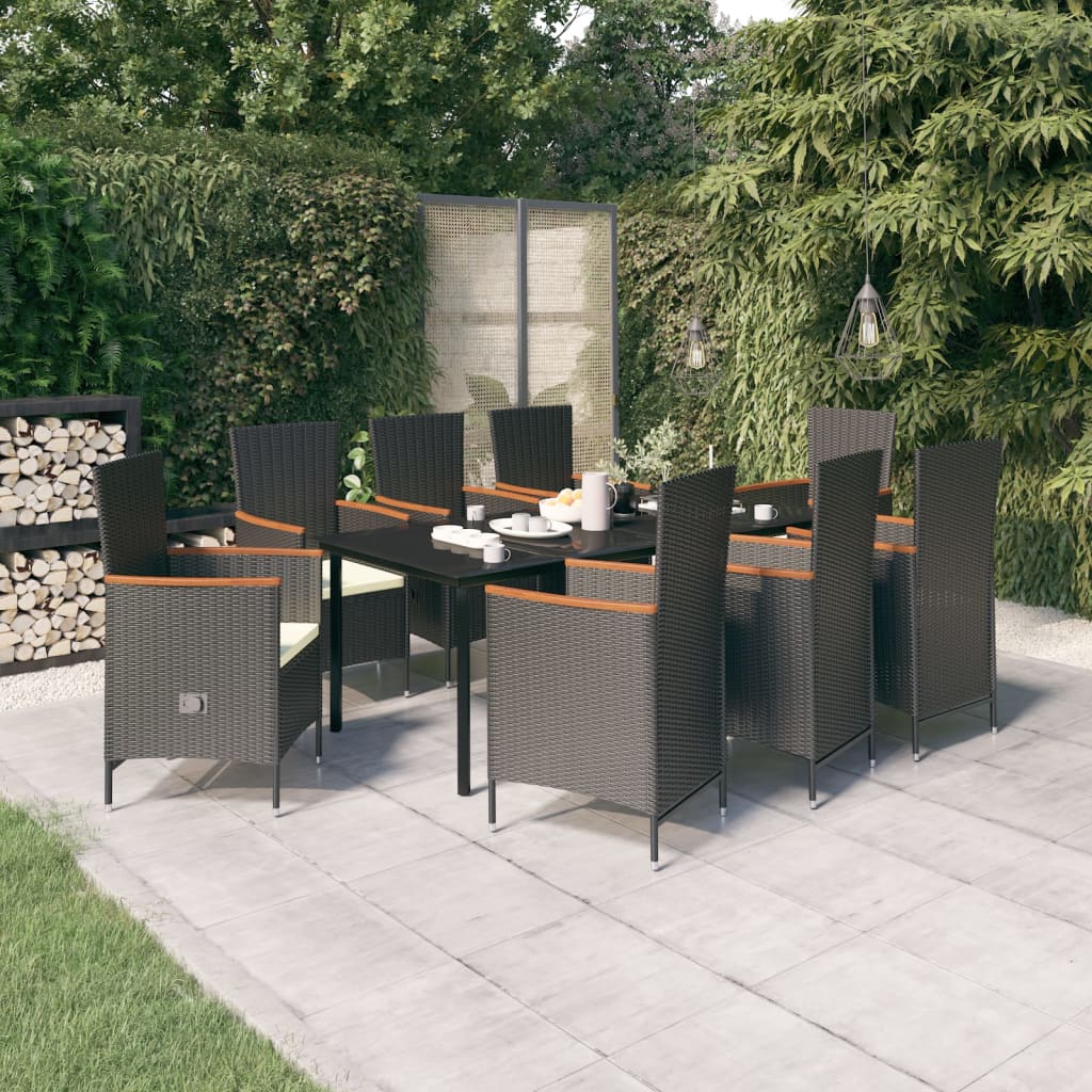 9-delige Tuinset met kussens zwart is nu te koop bij PeponiXL, paradijselijk wonen!