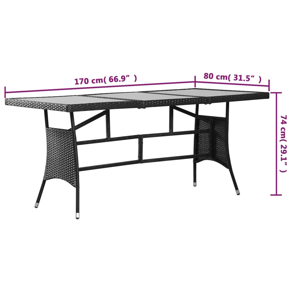 Tuintafel 170x80x74 cm poly rattan zwart is nu te koop bij PeponiXL, paradijselijk wonen!
