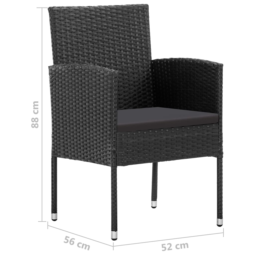 Tuinstoelen 4 st met zwarte kussens poly rattan zwart is nu te koop bij PeponiXL, paradijselijk wonen!