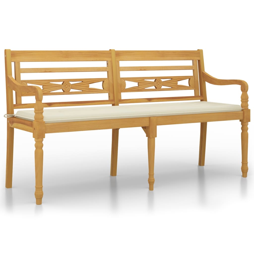 Bankje Batavia met crèmekleurig kussen 150 cm massief teakhout is nu te koop bij PeponiXL, paradijselijk wonen!