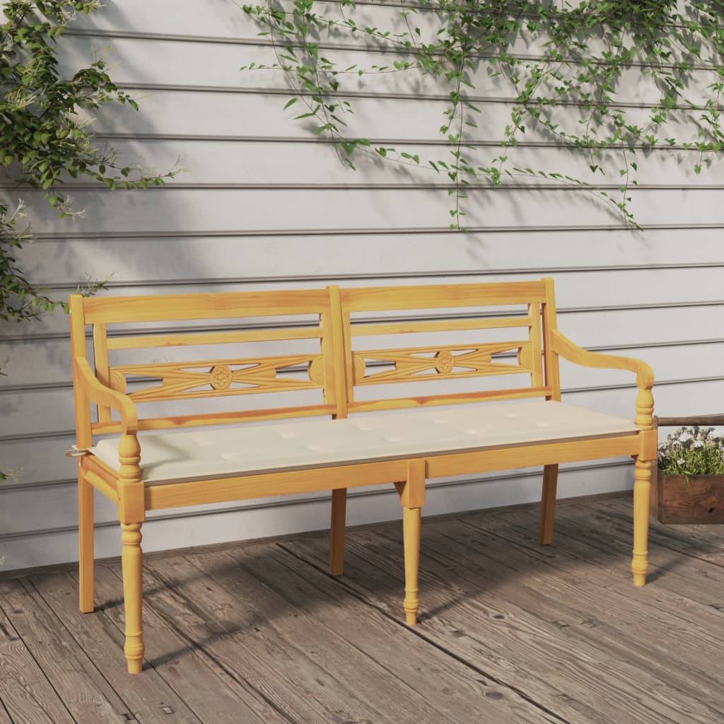 Bankje Batavia met crèmekleurig kussen 150 cm massief teakhout is nu te koop bij PeponiXL, paradijselijk wonen!
